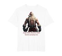 Jingle Bells,Muscles Swell, Santa's Pumping Iron. T-Shirt, Men's Big and Tall, White, 2X Tall