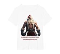 Jingle Bells,Muscles Swell, Santa's Pumping Iron. T-Shirt, Women's Plus, White, 2X