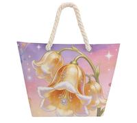 Jingle Bloom Large Tote Bag for Women, Waterproof Durable Beach Bag with Hemp Rope Handle, Multifunctional Hemp Rope Shopping Bag for Beach Park Travel Work Daily Use