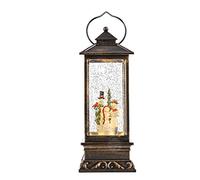 Jingles 27cm Christmas Glitter Water Spinner w Snowmen & W White LEDs Xmas Lantern Shaped- Battery Operated