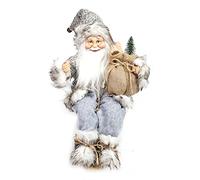 Jingles 45cm Sitting Santa Christmas Room Decoration - Grey and White