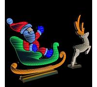 Jingles 75cm Santa in Sleigh LED Infinity Light with Wooden Base Christmas Decoration