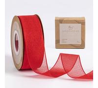 JINGLESTAR 1 Inch Wide Sheer Chiffon Ribbon - Pearl Silk Woven Ribbon Suitable for Gift Wrapping, Wedding Decor, Home Decor, Girl Hair Accessories Handmade DIY (25 Yards/roll) (Red)