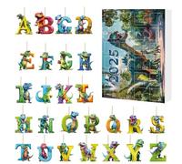 JINGLING Christmas | Countdown to December - 2D Acrylic Ornaments Dinosaur Alphabet Theme 24 Boxes Decorative Pendants to Fill Boys Christmas Stockings