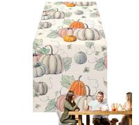 JINGLING Elegant Table Runner, Table Runner, Pumpkins Maple Leaves Table Runner, 13 x 108 Inch Centrepieces for Tables, Orange Pumpkins, Eucalyptus Leaves, Table Runner