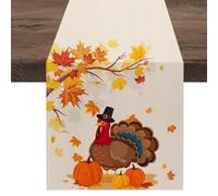 JINGLING Harvest Table Runner, Pumpkins Maple Leaves Table Runner, 13 x 108 Inch Centrepieces for Tables, Orange Pumpkins, Eucalyptus Leaves, Table Runner