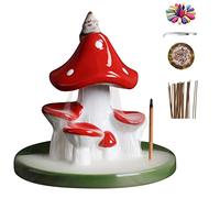 JINGLING Mushroom Incense Holder | Cute Mushroom Backflow Incense Burner with 20 Incense Cones, Tweezers and Mat,Handmade Mushroom Incense Stick Burner 20 Incense Cones, Tweezers and Mat for Yoga