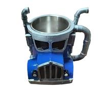 JINGLING Semi-Trailer Coffee Mug, Handmade Truck Coffee Mug, 14 Oz Semi-Trailer Driver Mug, Creative Truck Coffee Mug Made of Stainless Steel Resin, Coffee Cups in Semi-Tractor Shape for