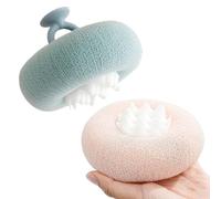 JINGLING Shower Sponges with Sunflower Design - 2 in 1 Body Scrub | 2 Pieces Suction Cup Mesh Ball for Women Men Bath Time After Training Gym Travel Home Hotel Spa
