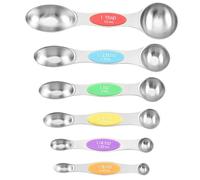 JINGLING Stainless Steel Measuring Spoons, Magnetic Measuring Spoons Set - 6 Pieces Double Sided Measuring Spoons for Cooking, Small Teaspoons Tablespoons with Leveler, Kitchen Baking Accessories for