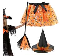 JINGLING Witch Costume, Funny Costume Set, Broom Skirt Hat Set for Girls 2-8 Years Old for Halloween School Parties Stage Shows Holiday Homes