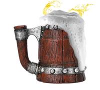 JINGLING Wooden Barrel Beer Mug, Stainless Steel Beer Mug, 600ml Handmade Vintage Bucket Shaped Beer Mug, Barrel Shaped Beer Mug with Large Capacity for Whisky and Cold Drinks