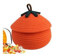 JINGLING Woven Halloween Storage Basket, Pumpkin Basket for Halloween - Halloween Woven Storage Basket with Lid - Dressing Table Organisation, Seasonal Cute Candy Basket for Snacks,