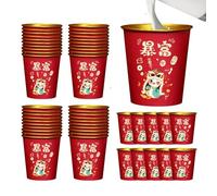 JINGLING Year of the Snake Paper Cups 2025, Chinese New Year Decoration, Set of 50 Decorative Gold Foil Paper Cups, Moon New Year Water Cups, Chinese Gold Foil Cups