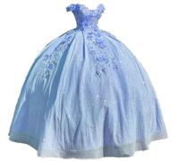 Jingliz Women's Tulle Organza Ball Gown Sweetheart Crystals Beaded Quinceanera Bridal Dresses - Blue -