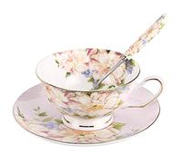 JinGlory Pink Tea Cup,Floral Tea Cup and Saucer Set,Bone China Tea Set,Coffee Cup,Tea Set for Adults/Friends/Women/Men,7OZ