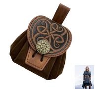JINGLOUA Medieval Embossed Faux Leather Belt Pouch,Retro Renaissance Portable Coin Dice Bag,Faire Costume Accessory,for Men Women (Brown)