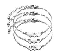 JINGMARUO 3 Sisters Bracelets Best Friends Necklace for 3 Set of 3 Heart Bracelets 3 BFF 3 Bestie Long Distance Friendship Gift