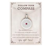 JINGMARUO Graduation Gifts Compass Necklace with Birthstone Follow Your Compass Qoute Card College High School Graduating Senior Gift for Her, Standard, Cubic Zirconia, No Gemstone