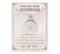 JINGMARUO Graduation Gifts Compass Necklace with Birthstone Follow Your Compass Qoute Card College High School Graduating Senior Gift for Her, Standard, Cubic Zirconia, No Gemstone