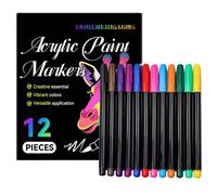 Jingmiger Acrylic Paint Markers, Pens for Crafts and Crafts, 12 Colours Creative Markers for Adults Wood Glass Canvas Rock Album Drawing