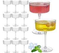 Jingmore 12 Pcs Clear Plastic Martini Glasses 10 oz Disposable Vintage Ribbed Coupe Cocktail Unbreakable Dessert Parfait Glasses for Wedding Birthday Party Supplies