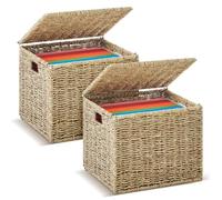 Jingmore 2 Pcs Seagrass File Box Organizers, Collapsible Letter Size Hanging Filing Cabinet with Lid, Portable Decorative Document File Storage Box for Office/home, Letter Size, Natural