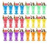 Jingmore 24 Pack Plastic Milkshake Cups Ice Cream Sundae Glasses Plastic Old Fashioned Soda Shoppe Sundae Cups Bright Neon Color Set for Kids Children, 50s Party Decorations