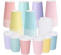 Jingmore 30 Pcs Pastel Coffee Cups with Lids 12 oz Disposable Coffee Cups Easter Pastel Color Paper Drinking Mug for Beverage Chocolate Tea Xmas Spring Holiday Table Decorations Party Supplies