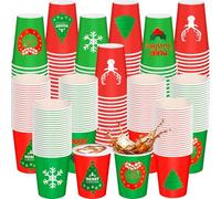 Jingmore 300 Pcs 8 oz Christmas Disposable Cups Christmas Paper Coffee Cups Xmas Tree Snowflake Snowman Elk Party Drinking Cups Xmas Holiday Supplies for Hot Cold Beverage Chocolate Tea Cocoa
