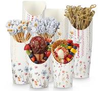 Jingmore 300 Pcs Wildflower Charcuterie Cups with Cocktail Picks Sets 60 Charcuterie Cups with 240 Sticks Buffet Small Food Fruit Waffle Popcorn Boxes for Wedding Baby Shower Floral Boho Party Favors