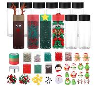 Jingmore 374 Pcs Christmas Sensory Bottles Kits 400 ml Plastic Calming Bottles Empty with Lid DIY Calm Down Jar Include Glitter Clay Felt Balls Gingerbread Men for Relieving Anxiety Disturbed