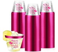 Jingmore 50 Pcs Flamingo Party Decorations 9 oz Flamingos Disposable Cups Clear Cup Let's Get Flocked up Bridal Shower Wedding Tumbler Hawaiian Luau Party Decor(Hot Pink)