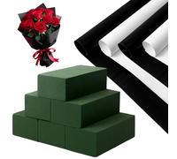 Jingmore 6 Pack Floral Flower Foam Blocks 40 Sheets Flower Wrapping Paper, Dry and Wet Florist Foam 8" x 3.5" x 2" Waterproof Bouquet Packaging Paper for Craft Wedding Decorations DIY