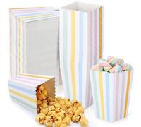 Jingmore 60 Pcs Mini Pastel Paper Popcorn Box Cardboard Popcorn Bucket Striped Disposable Cardboard Snack Container for Party Movie Night Wedding Decorations, 2.2 x 4.2 x 3 Inches
