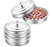 Jingmore Communion Ware 3 Holy Wine Serving Trays with 1 Cover Stainless Steel Communion Supplies Silver Trays for Churches Holy Ware Sets(Silver)