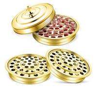Jingmore Communion Ware 3 Holy Wine Serving Trays with 1 Cover Stainless Steel Communion Supplies Silver Trays for Churches Holy Ware Sets (Gold)