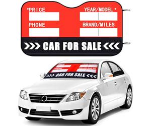 Jingmore for Sale Sign for Vehicle Windshield 48 x 27.5 Windshield Sun Shade Quickly Sell Your Car or Truck Foldable Car Front Window Sunshade for Sun Visor Easily Seen Info on Dual Purpose Sunshade