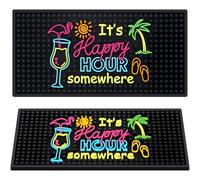 Jingmore Rubber Bar Mats for Countertop & Bartending, Happy Hour Somewhere | 12 x 6 Inch, Coffee Bar Mat for Cocktails, Non Slip No Spill Table Pad, Happy Hour Somewhere Theme, Home Kitchen Bar Set