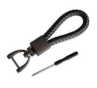 JINGMU 1 Pc Braided Leather Keychain for MG HS (AS23) 2018-2022 2023, PU Leather Strap Keyring, Car Braided Keychain Woven Rope Keyring with Zinc Alloy, Car Key Chain
