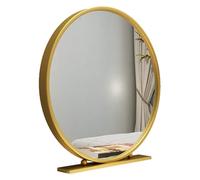 JingNian Freestanding Dressing Table Mirror Round, Bedroom Makeup Mirror with Sturdy Metal Base, Table Top Vanity Mirror for Bedroom, Bathroom, Shaving Mirror - Nordic Style(Gold,50cm)