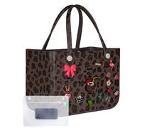 JINGOLWEL Rubber Beach Tote, Sturdy Stand-Up EVA Pool Bag with Charms & Wet Pocket, Waterproof Travel Organizer, Leopard Print, XL, Fashion