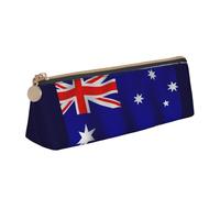 jingong Australian Flag Triangle Leather Case Pouch with Spacious Interior, Zipper Closure for Writing Tools, Office