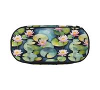 jingong Black Lily Pads Print Oxford Cloth Pencil Case Pouch, Sturdy, Double Zipper, Cosmetic Pencil Storage