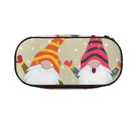jingong Christmas Gnomes Print Oxford Cloth Pencil Case Pouch, Sturdy, Double Zipper, Cosmetic Pencil Storage