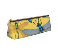jingong Colorful Dragonfly Triangle Leather Case Pouch with Spacious Interior, Zipper Closure for Writing Tools, Office