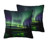 jingong Dark Northern Lights Imitation Linen Pillowcase Set - 2PCS Premium Printed Bedding Set for Modern Home Decor