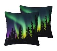 jingong Dark Northern Lights Print Imitation Linen Pillowcase Set - 2PCS Premium Printed Bedding Set for Modern Home Decor