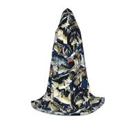 jingong Fish pattern 1 print Hooded cape, suitable for Halloween costumes, role-playing, and Christmas family photos