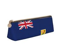 jingong Flag of The Turks and Caicos Islands Triangle Leather Case Pouch with Spacious Interior, Zipper Closure for Writing Tools, Office